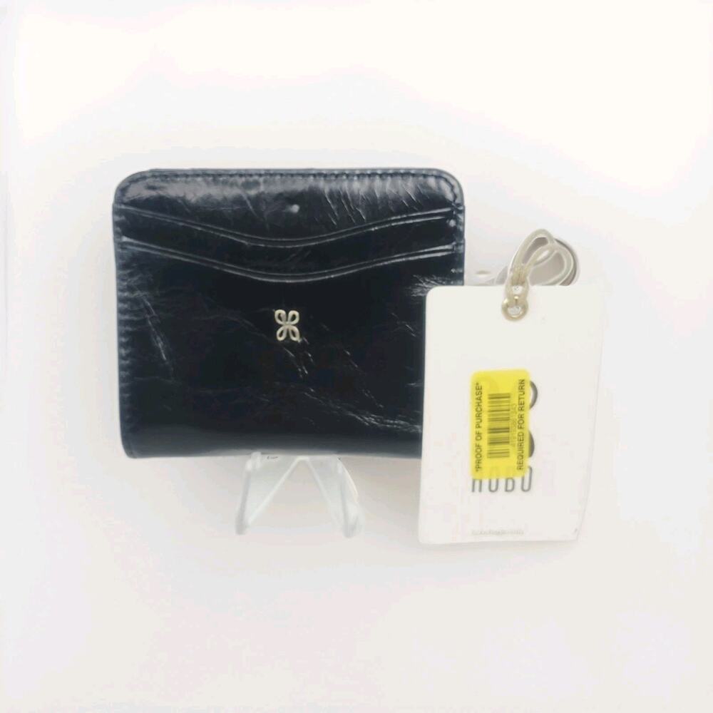 NWT HOBO Max Mini Bifold Leather Wallet Black Card Case Compact Organizer
